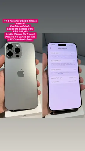 iPhone 16 Pro Max 256GB Natural - Saúde Da Bateria 94% (Usado)