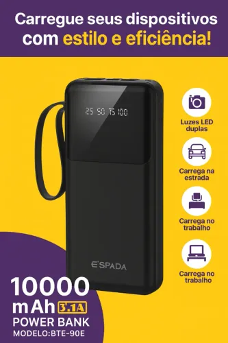 Carregador Portátil Power Bank 10.000mAh Original com Display Digital