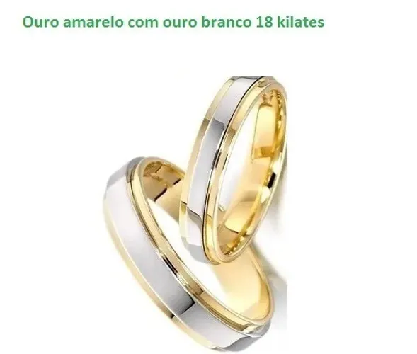 Par Alianças Noivado Casamento e Bodas De Prata Casal Tradicional Ouro 18 Kilates