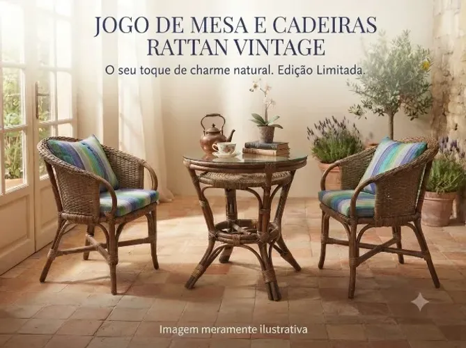 Jogo de Mesa + 2 Cadeiras de Rattan / Vime Legítimo (Com Vidro) - 102076933
