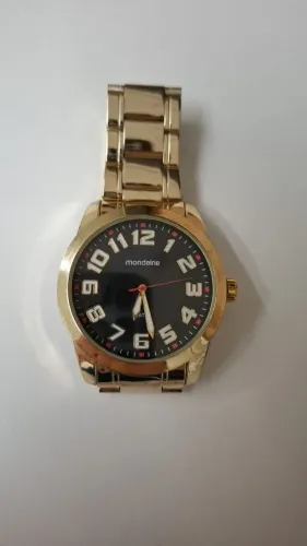 Relógio Masculino Mondaine Dourado Mostrador Preto Analógico
