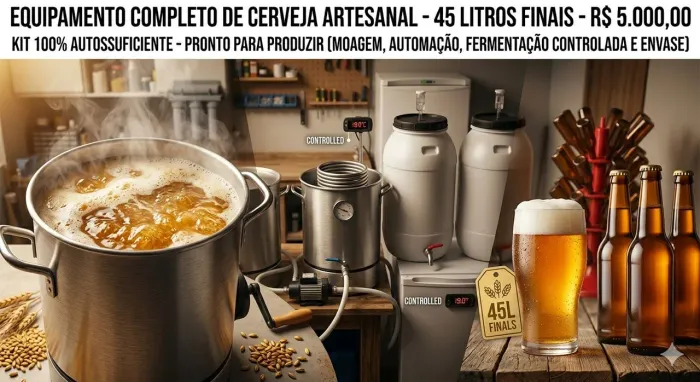 Equipamento Cerveja Artesanal 45 Litros - Kit Completo e Autossuficiente