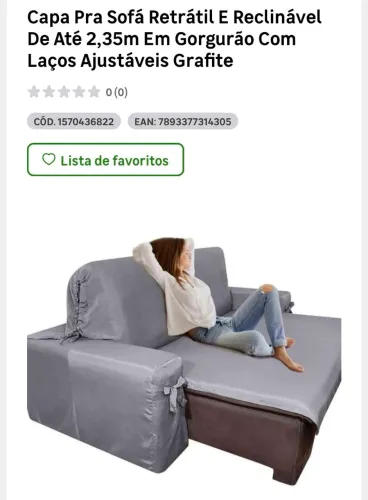 Capa canguro cor grafite para sofá até 2,35mt