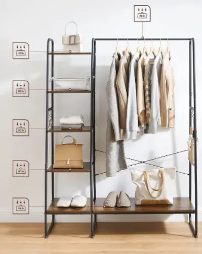 Cabideiro, Suporte para Roupas com Prateleira para Sapatos, Estante de Armazenamento