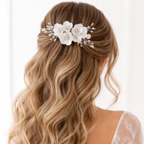 Grinalda Noiva Arranjo de Cabelo Flores Pérola Branco