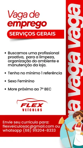 VAGA PARA SERVIÇOS GERAIS