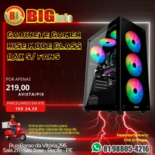 Gabinete Gamer Rise Mode Glass 06X, Mid Tower, ATX, Lateral em Vidro Fumê
