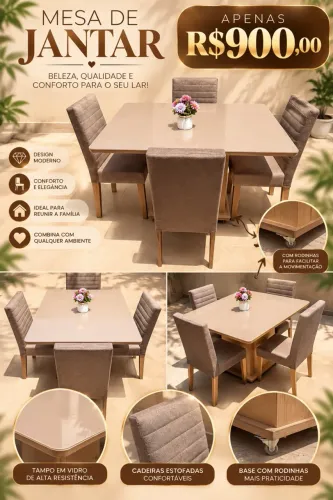 Mesa tampo de vidro