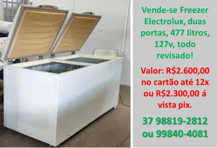 Freezer Electrolux, duas portas, 477 litros.