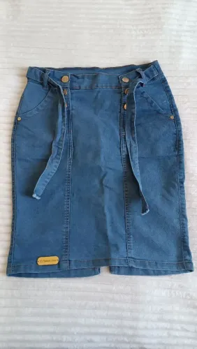 Saias Jeans Femininas com Amarração e Lavagem Clara