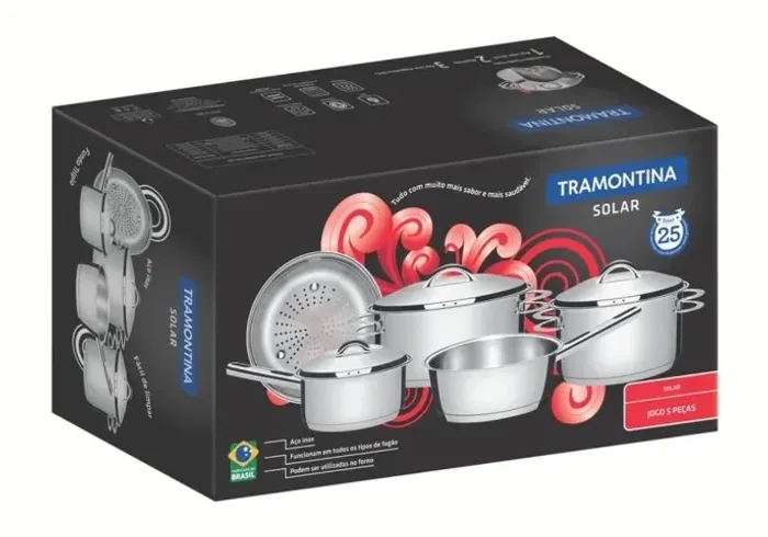Jogo De Panelas Tramontina Solar Em Aço Inox Com Fundo Triplo 5 Peças - Jogo de Panelas Tr