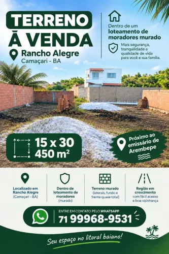 Terreno 450m² quase todo Murado à Venda em Rancho Alegre - Camaçari/BA
