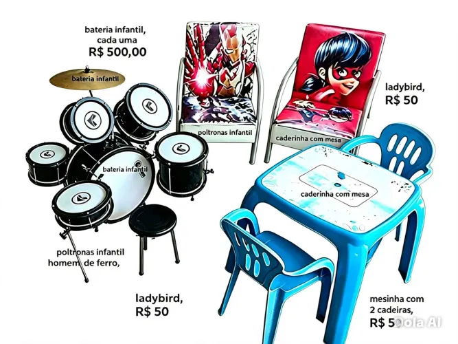2 Baterias 2 Poltronas, Mesa 2 Cadeira
