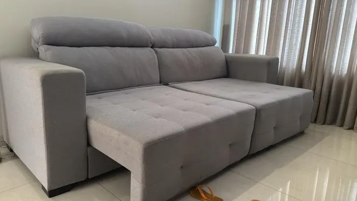 Sofá Cinza de Linho, 2,70 m, Novíssimo