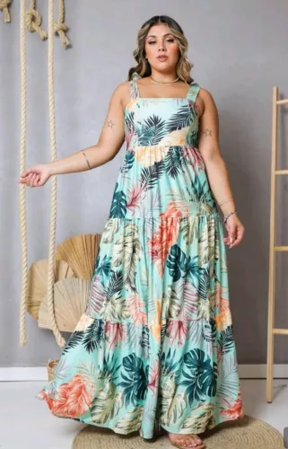 Vestido folhagem longo tamanho 52