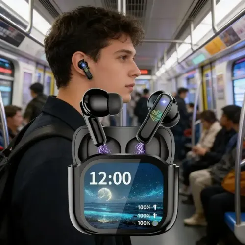 Fone De Ouvido Bluetooth Display Led Digital Touch Sem Fio Cor PretoFone De Ouvido Bluetoo