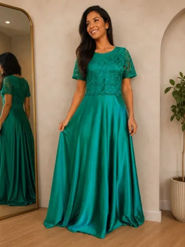 Vestido longo de festa Verde esmeralda