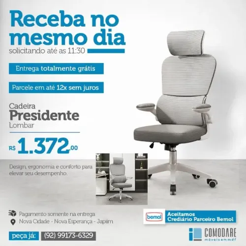Cadeira Presidente Lombar Ergonômica para Escritório