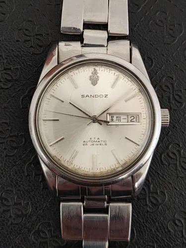 Relógio Sandoz Automático 25 Jewels DayDate Kanji ETA 2836-2 Swiss Made