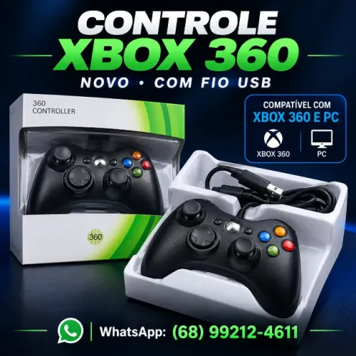 Controle Xbox 360 Com Fio USB - Compatível com Xbox 360 e PC