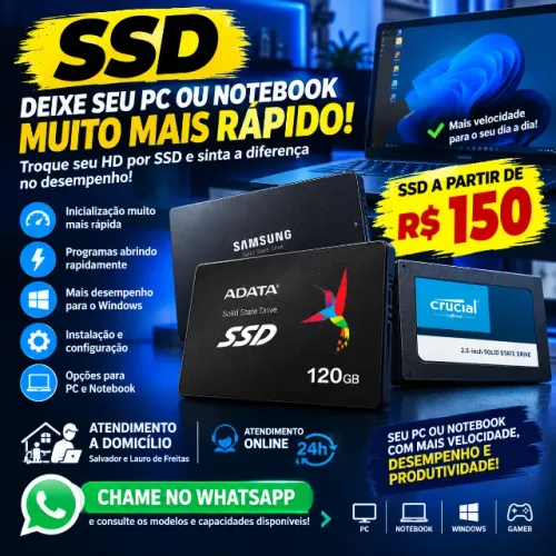 Instalação de SSD | Técnico de computador notebook impressora e pc gamer a domicilio