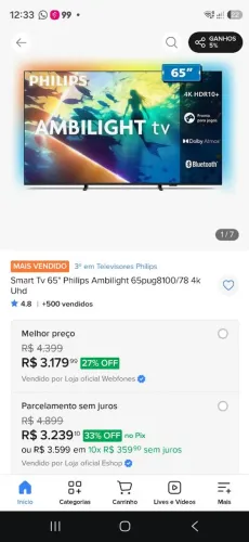 TV Philipis Ambilight 65