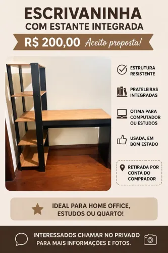 Escrivaninha com estante integrada 