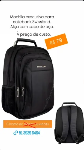 Mochila Executiva para Notebook Swissland - Alça com cabo de aço