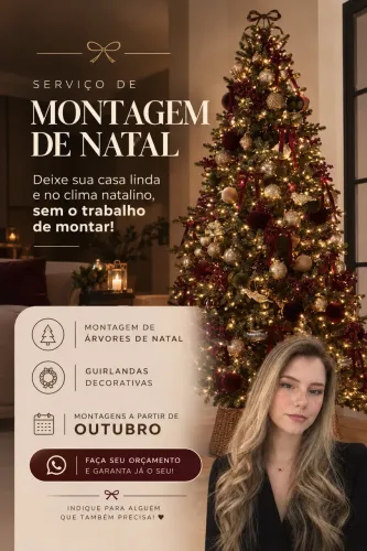 Montagem natalina, guirlandas, árvore e laços