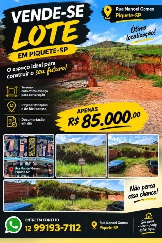 TERRENO À VENDA EM PIQUETE-SP - R$ 85.000