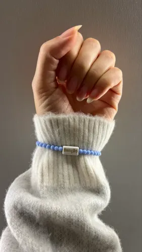 PULSEIRA DE MIÇANGAS AZUL COM PINGENTE ?BENÇÃO? (NOVA)