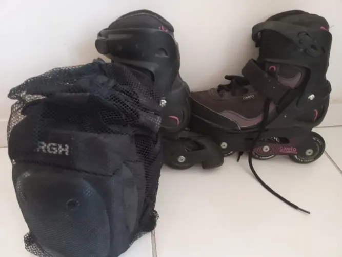 Patins Oxelo 4 roda (tamanho 40) + kit de proteção 