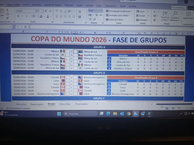 Tabela da Copa 2026 em Excel (editavél)