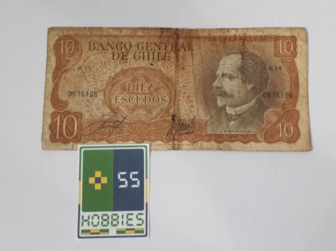 Cédula Dinheiro Antiga 10 Escudos Chilenos "J. M. Balmaceda" 1960-1975