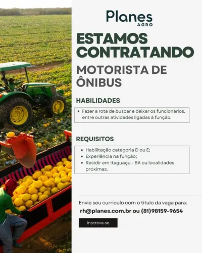 Vagas para Motorista e Tratorista