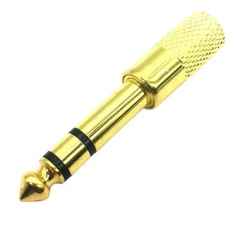 Plug Adaptador P2 Fêmea Para P10 Macho Stereo Gold Ouro 18k