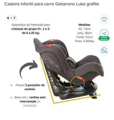Cadeira infantil para carro Galzerano Luke grafite