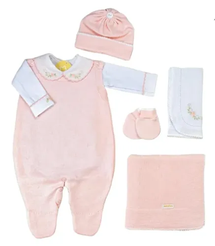 Saída Maternidade Bordada Rosa Bebê - Sanches