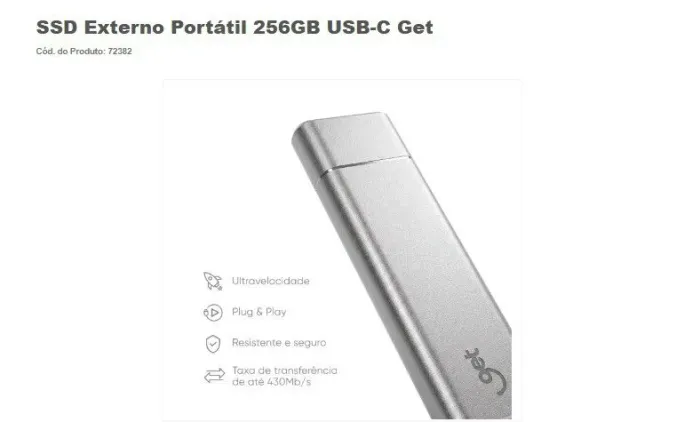 SSD Externo Portátil 256GB USB-C Get