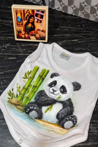 Body de bebê Panda 100%algodao pintado a mão de 0 a 3 meses