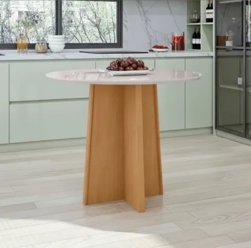 Mesa de Jantar Redonda Vellora 100 cm Amêndoa Clean/Off White - Lopas