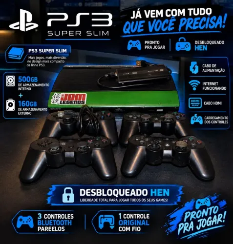 PS3 Super Slim 500gb 4 controles