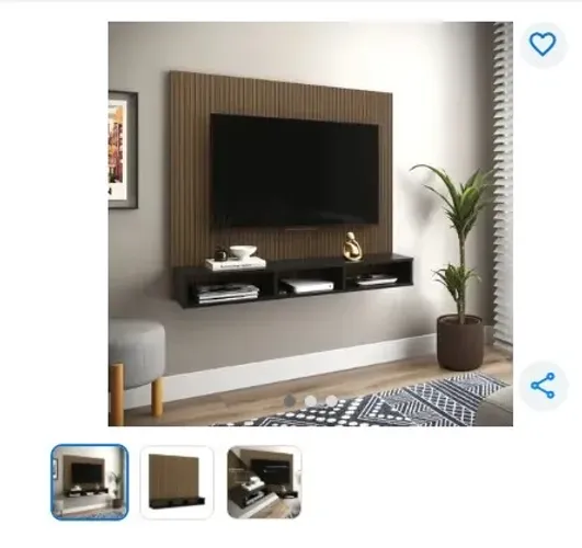 Painel Tv até 50 Polegadas com Prateleira Suspensa e Nicho Preto Lojas GK - GKMOVEIS