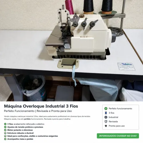 Máquina Overloque Industrial 3 Fios - Completa e em Perfeito Funcionamento