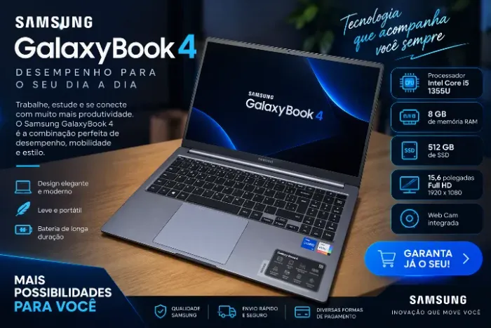 Notebook Samsung GalaxyBook 4 Core i5, 8gb de Ram, 512gb de SSD 15,6, 1920x1080