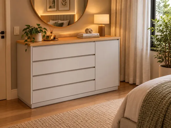 Cômoda Balcão 4 Gavetas e 1 Porta em MDF - Design Moderno (1,20m)