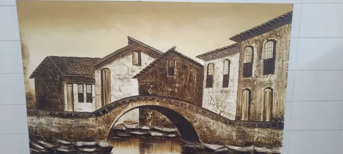 Quadro- Vilarejo e ponte