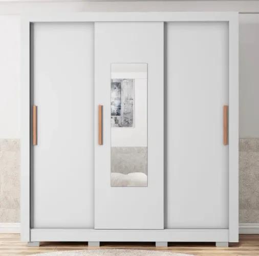 Guarda-Roupa Casal Versatile 3 Portas com Espelho e 2 Gavetas Branco