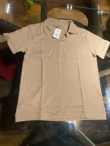 Camisa Polo Zara Man Texturizada Tricot Bege - Tam G (Nova Com Tag)