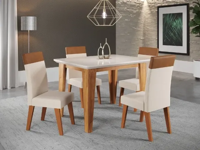 Mesa com 4 cadeiras com corino e tampo de vidro - Entrega e montagem gratis